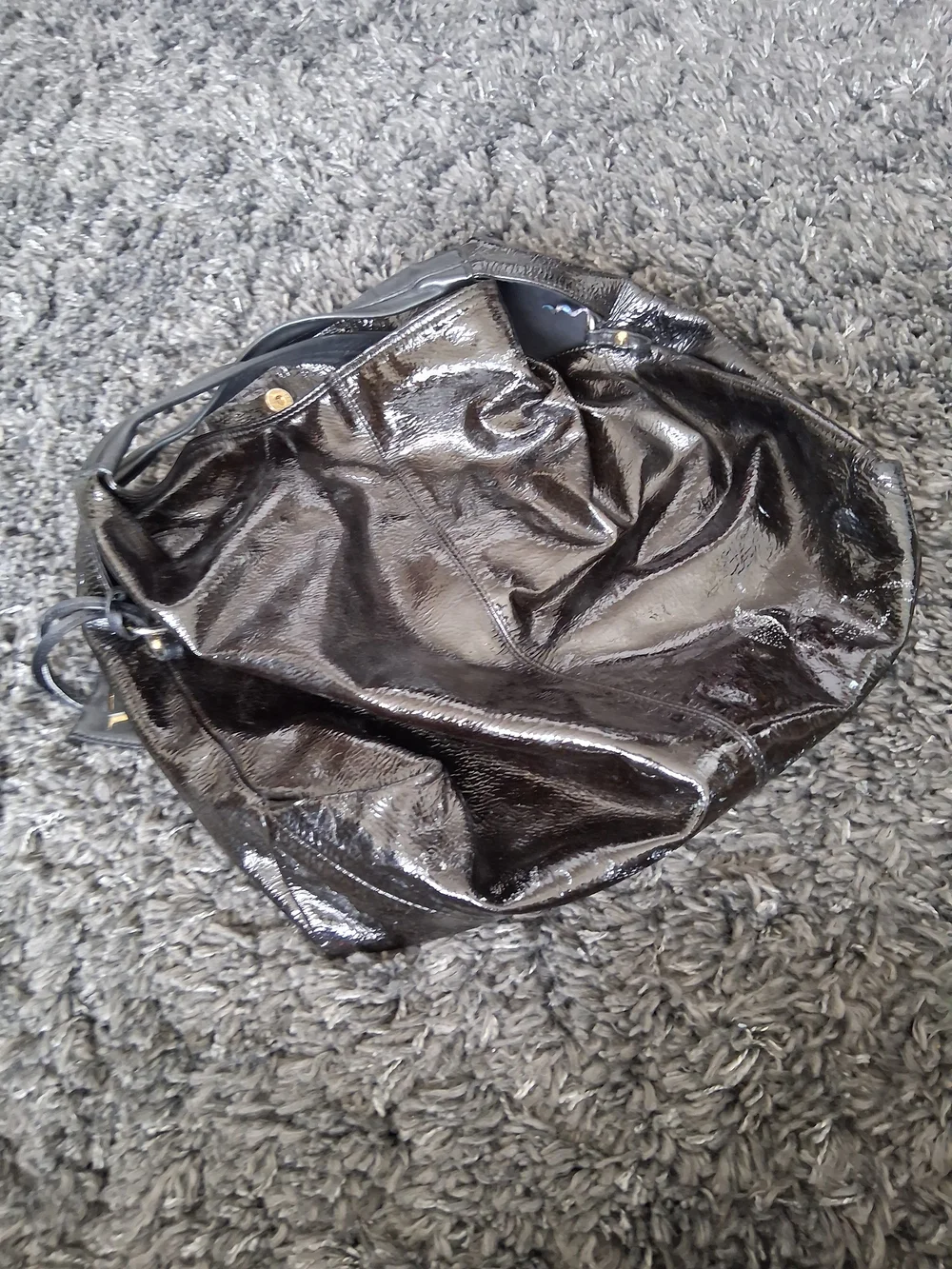 Furla Glossy Black Patent Hobo Bag